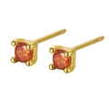 Minimalist S925 silver stud earrings with round orange zircon in golden finish - Orange Red Zirconia (January)