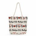 Nurse themed tote bag featuring red hearts and black EKG lines with thank you text - Thank You Healthcare Heartbeat Style (ms4551)