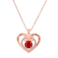 Collier cœur en or rose avec pierre de naissance rouge et gravure I love you for always and forever - Style Rouge (K-749)