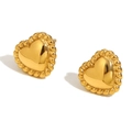 Elegant 18K gold-plated heart stud earrings with twisted bead edges on white background - Twisted Edge Heart Stud Earrings / Gold