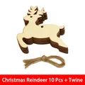 Set of 10 wooden reindeer Christmas tree ornaments with jute twine for DIY crafts - Elk / 10 Pieces With Jute Rope