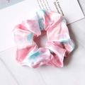 Pink blue and white tie-dye satin scrunchie hair accessory on marble background - Tie Dye Pink