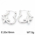 Elegantes pendientes de acero inoxidable plateado con corazón y flor en diseño simétrico - Color Acero