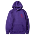 Purple People Are Poison hoodie with red rose graphic and sleeve print in size M - Purple 345