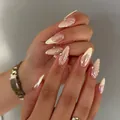 French style 3D shell pattern press-on nails with yellow edges and rhinestone accents - Bz1521 Ice Soul Snow Spirit / Glue Type