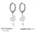 Silver stainless steel sunflower drop earrings with dimensions and weight info - Daisy