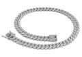 Silver finish 13.8mm Cuban link necklace with pavé set clear zircons and box clasp - 40cm (16inch) / Silver