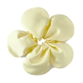 Detail of soft pale yellow satin oversized flower scrunchie with smooth silk texture - Light Yellow