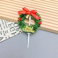 Detailed Christmas wreath cake topper with red bow, gold bell and mini berries - Wreath-1003