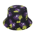 Black cotton bucket hat with cute cartoon grape patterns for outdoor summer sun protection - Black Grape (F)