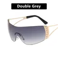 Occhiali da sole senza montatura con strass in grigio sfumato e montatura oro - Grigio sfumato