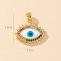 Golden evil eye pendant with colorful rhinestones and 2.2cm size measurement mark - Gold Evil Eye Inlaid Zircon Pendant (W)