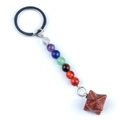 Rainbow gemstone beaded keychain featuring a brown star-shaped stone pendant accessory - Gold Sand Stone (Synthetic)
