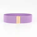 Dettaglio della cintura elastica viola con fibbia in metallo rettangolare dorata - Violetto-Oro