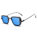 Retro square sunglasses featuring a sleek black frame and vibrant blue transparent lenses - Black Frame Light Blue Lens