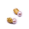 Elegant gold flower stud earrings with natural pink pearl accents for women - White Pearl Dangle Flower Studs