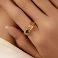 Adjustable gold ring with green emerald stone and pink star-shaped zircon crystal - KR0061/Pink & Green Double Gem