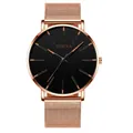 Reloj de negocios minimalista con correa de malla oro rosa y esfera negra mate - Caja Oro Rosa Esfera Negra Aguja Oro Rosa Correa Malla Oro Rosa