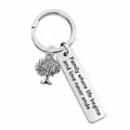 Silver tree of life keychain with engraved family quote on a polished metal plate - FT0002 Keychain Silver (Family where life begins)