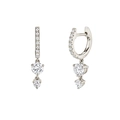 Detailed view of silver hoop earrings with double round sparkling cubic zirconia charms - Silver-White
