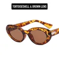 Retro oval sunglasses with leopard print frame and brown lenses with silver metal accents - Leopard / Brown