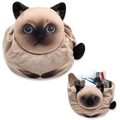 Pochette de maquillage chat siamois en peluche avec de grands yeux bleus et un cordon de serrage - Chat Siamois