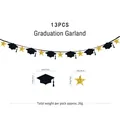 13pcs graduation bunting banner with black caps and gold glitter stars party decoration - Graduation Garland (Mortarboard & Star) / Black Gold