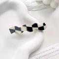 Wavy checkerboard hair clip in black and white pattern for stylish hair styling - Black and White Plaid