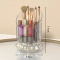 Rotating makeup brush organizer with lid and white pearl base, 17cm tall vanity storage - Plain Style / Clear