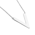 Polished silver V-shaped titanium steel pendant necklace for women with cable chain - Letter V (KN26378-K)