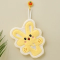 Absorbent yellow rabbit coral fleece hand towel with embroidery and hanging loop - Lucky Rabbit Yellow