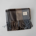 Classic plaid checkered scarf with fringe in grey and blue tones for winter warmth - Big Label Blue Plaid