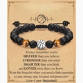 Tigerauge-Armband mit Basketball-Anhänger auf Motivationskarte als Geschenk für Sohn - Gelbes Tigerauge/Basketball-Stil