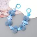 Handmade blue plush ball beaded phone wrist strap with resin charms and heart detail - Blue Cameo Style (K2772)
