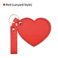 Red heart-shaped leather mirror keychain with textured finish and gold ring - Strap Style / Red