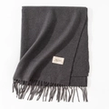 Solid dark grey cashmere-feel scarf with tassels and brand label for winter - 70*200cm / Smoke