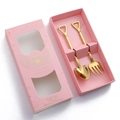 Golden stainless steel spoon and fork gift set in a pink shovel-shaped hollow box - Titanium Gold 2Pcs Set - Pink Box