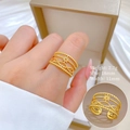 Anello dorato vintage multistrato in stile minimalista con dimensioni e vista indossata a mano - Aperto Regolabile / Oro (J0153)