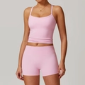 Ensemble de yoga rose avec débardeur ajusté et short de sport à taille haute - S / Haut Et Bas / Rose Sakura