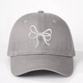 Gray cotton baseball cap featuring delicate white double bow embroidery on the front - Gray
