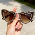 Fashion heart shaped sunglasses with leopard print frames and sparkling rhinestone edges - Leopard Print