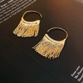 Detail of gold C-shaped earrings with metallic fringe tassels on a vintage book - Ear Hook - Gold