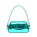 Glossy teal patent leather mini square handbag with metal finish and top handle - Green