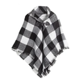 Classic black and white buffalo plaid cloak with fringe and horn buckle closure - Tops / 60-80cm / Black