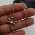 Detailed view of colorful zircon-encrusted dragonfly pendant necklace in 14k gold finish - Gold Dragonfly-Colorful Zircon Wings