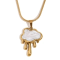 Golden snake chain necklace featuring a white cloud pendant with elegant gold droplet fringe - Cloud Shell Snake Chain Necklace - Gold