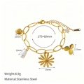 14K gold plated stainless steel bracelet with heart, pearl, daisy, and butterfly charms - Multi-Charm Bracelet (Daisy/Heart)