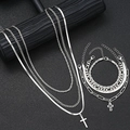 Set collana e bracciale multistrato in argento con croce per uno stile alla moda hip-hop - Argento