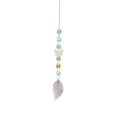 Silver sun catcher set with butterfly feather pendants and colorful crystal prisms - Silver Butterfly Feather Style