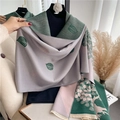 Pañuelo chal pashmina para mujer con estampado de hojas en gris rosa y verde - Gris Rosa y Verde (Color 4) / 180x65cm